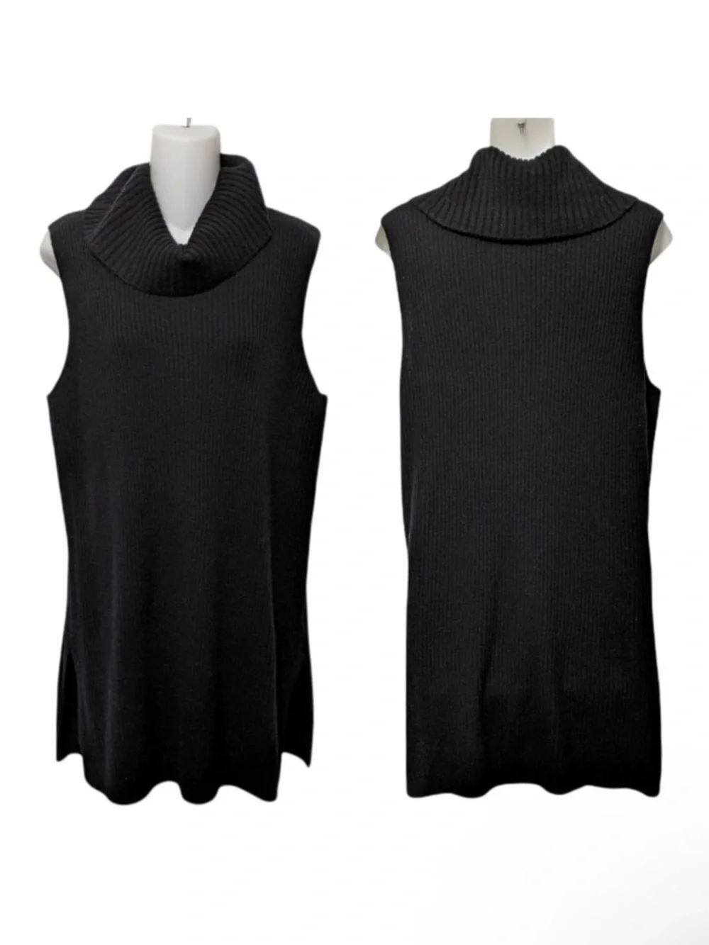 HALOGEN Merino Wool Cashmere Minimalist Ribbed Tunic Turtleneck Sweater M
